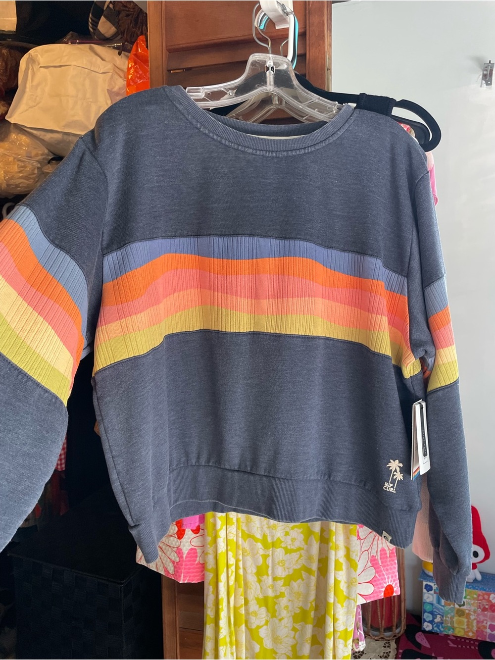NWT🎉 RIP CURL Oversized Striped Crewneck rainbow Sweater💙